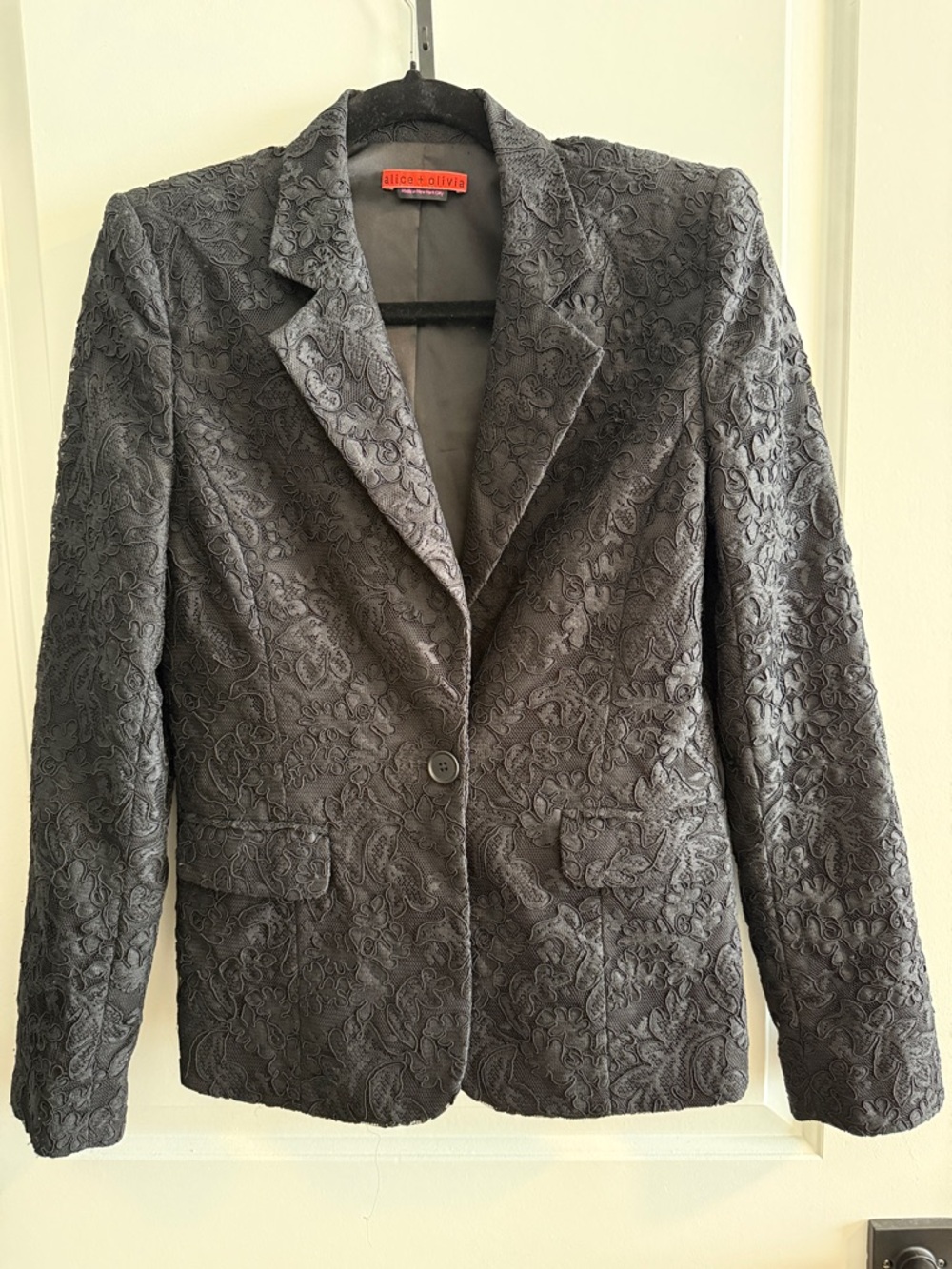 Alice and Olivia Charcoal Embossed Floral Blazer